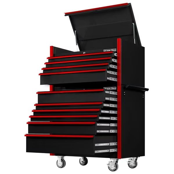 Chest and Roller Cabinet, 10 Drawer, Black/Red, 41 in W, Extreme Tools, Mfr#: DX4110CRKR